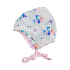 Bindemütze Bunte Fische hell (innen rosa)